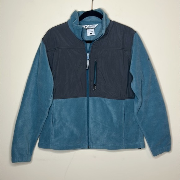 Columbia Fleece Sweater Jacket Coat Full Zip Blue Pockets Womens Size Large - Picture 1 of 6